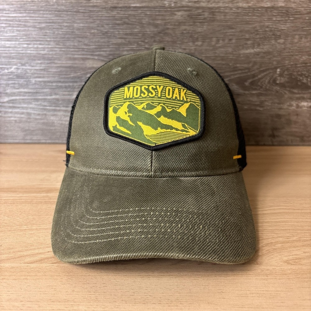 Mossy Oak Hat Cap Snap Back Green Black Trucker Mesh Patch Hunting Mens Outdoors